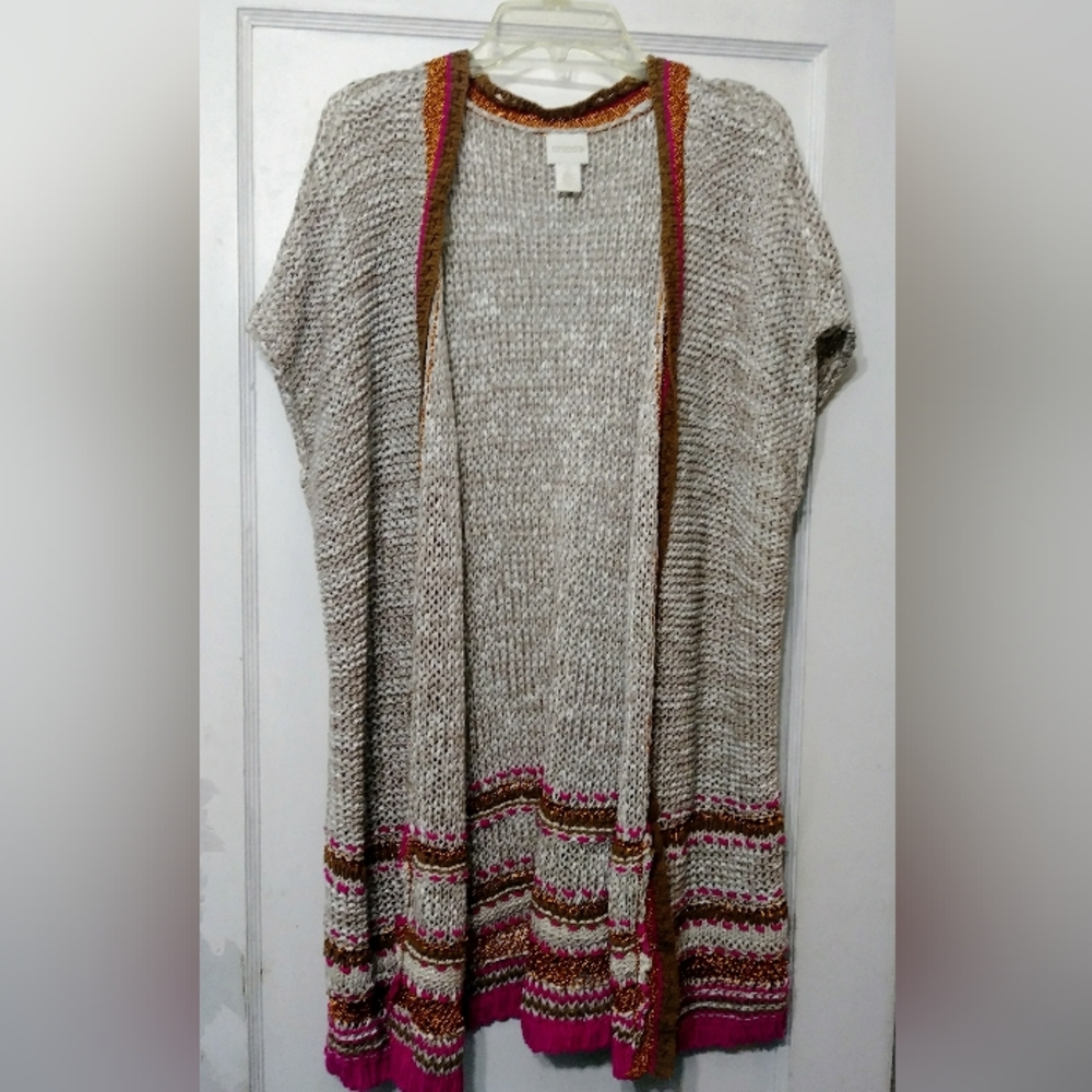 Chico's Pop Pattern Knit Crochet Cardigan 2